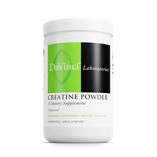 DaVinci Labs Creatine Powder unflavored bottle closeup for lean muscle support