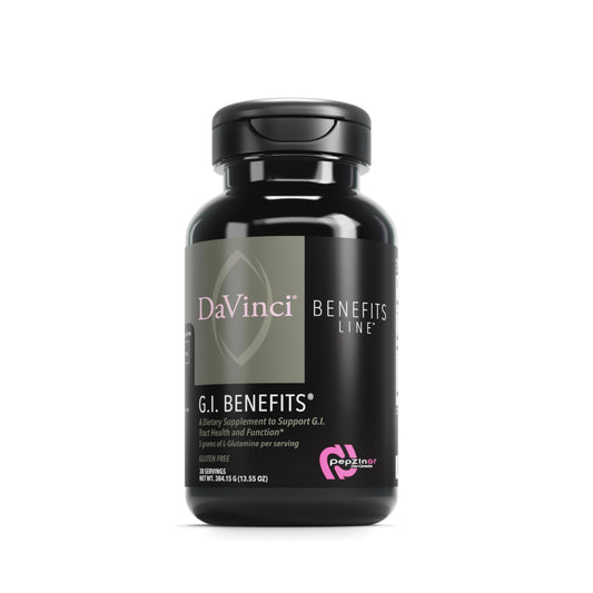 DAVINCI Labs GI Benefits tub front label signaling digestive support