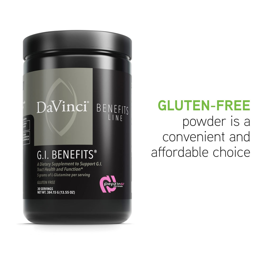 DAVINCI Labs GI Benefits zinc and L-Glutamine ingredient close-up supporting digestive health