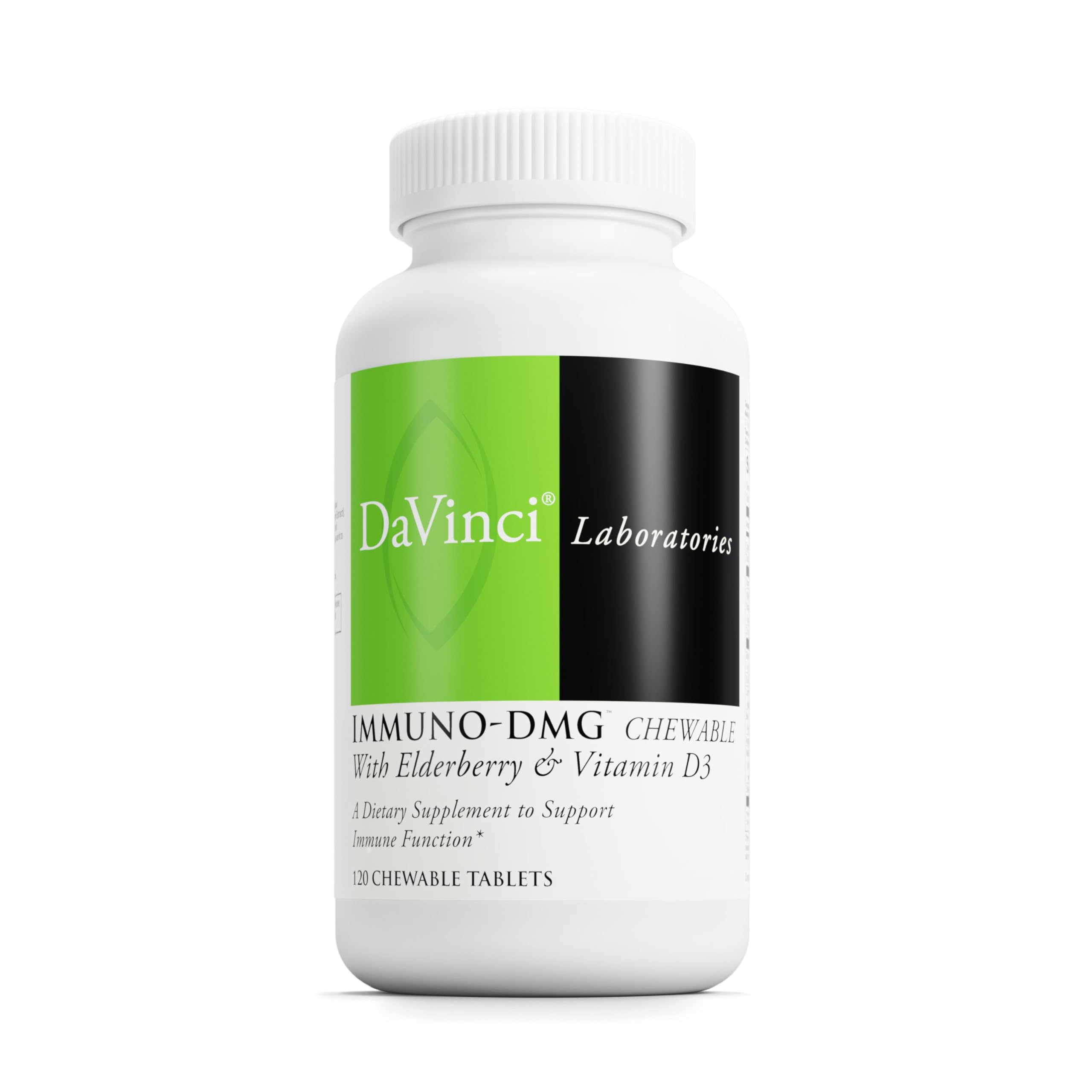 DAVINCI Immuni-DMG elderberry bottle shown for convenient daily immune support