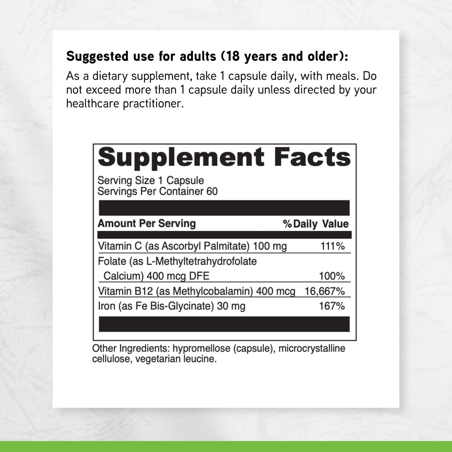 DaVinci Labs Iron Bis-Glycinate vegan capsules for plant-based iron intake.