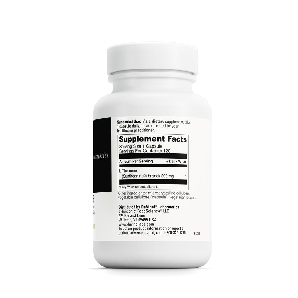 DaVinci L-Theanine capsules close-up highlighting daily calm potential.