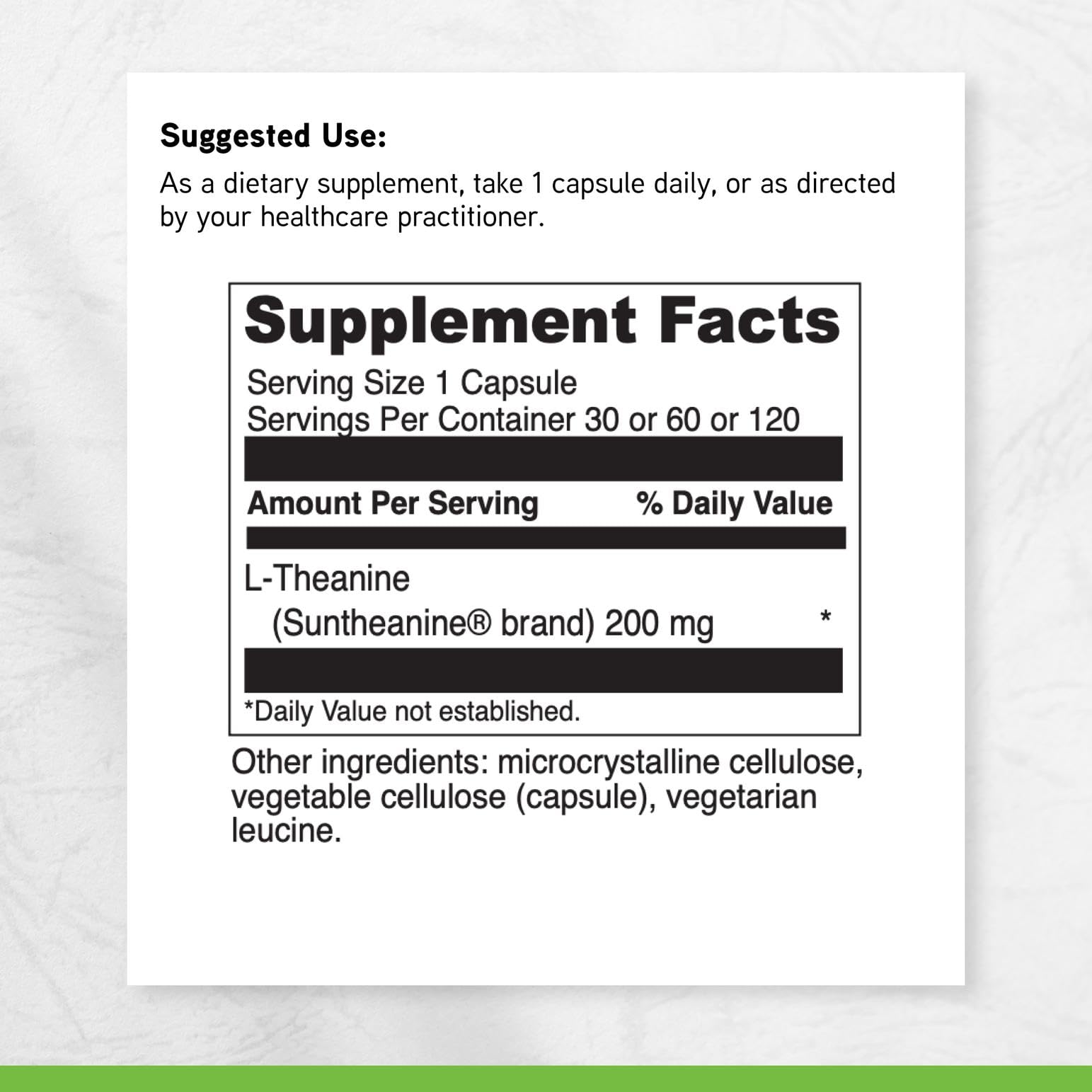 DaVinci L-Theanine ingredients panel with vegetarian capsules.