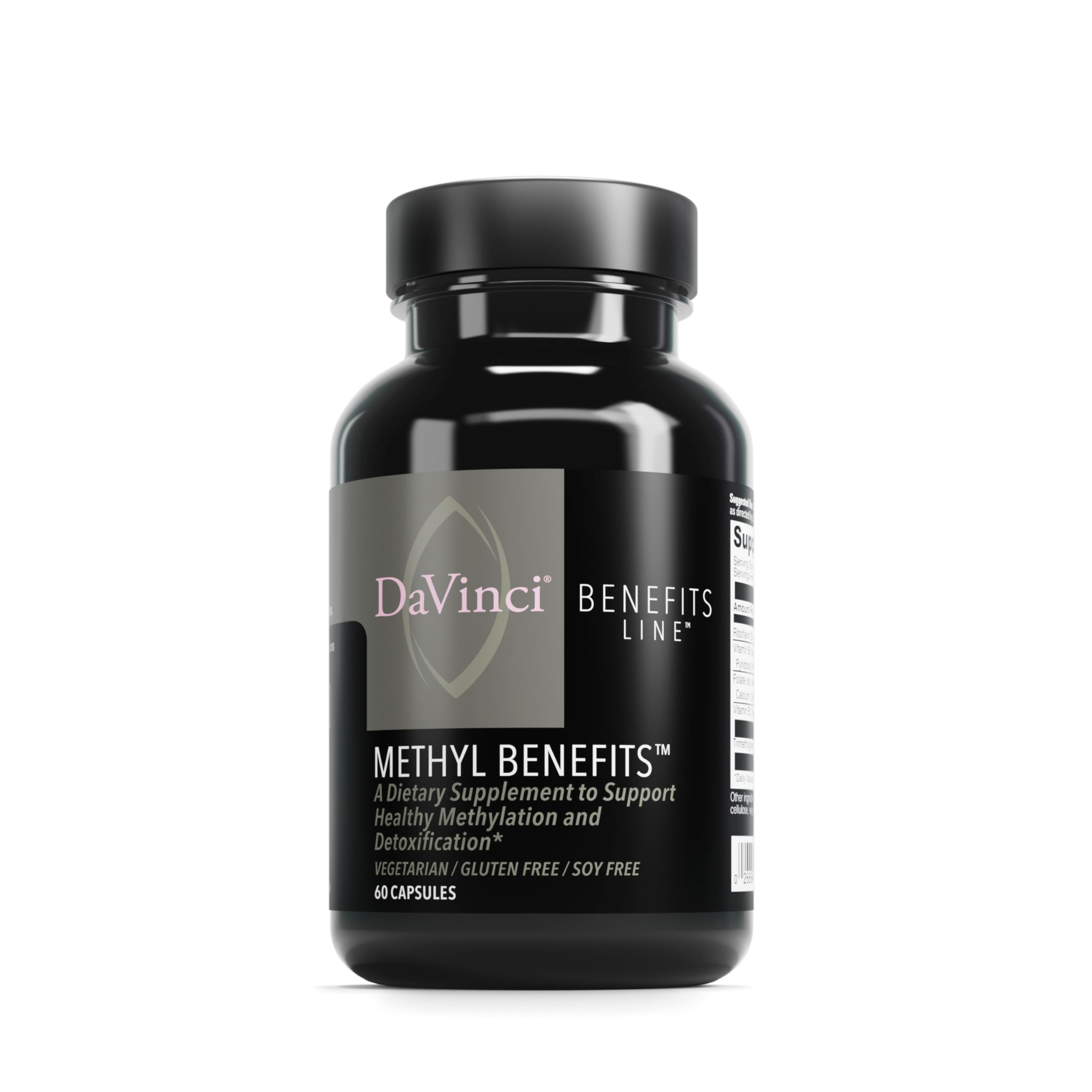 DaVinci Labs Methyl Benefits bottle front, gluten-free vegetarian capsules for methylation support