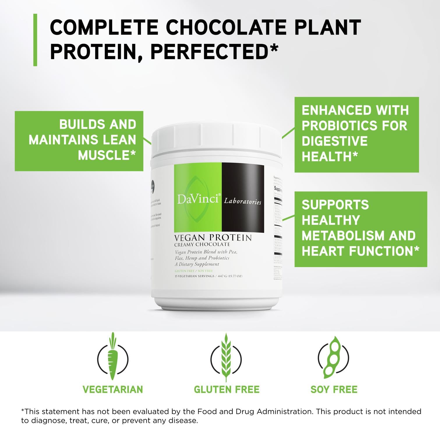 DaVinci Vegan Protein flax seed highlights fiber and omega-3 benefits