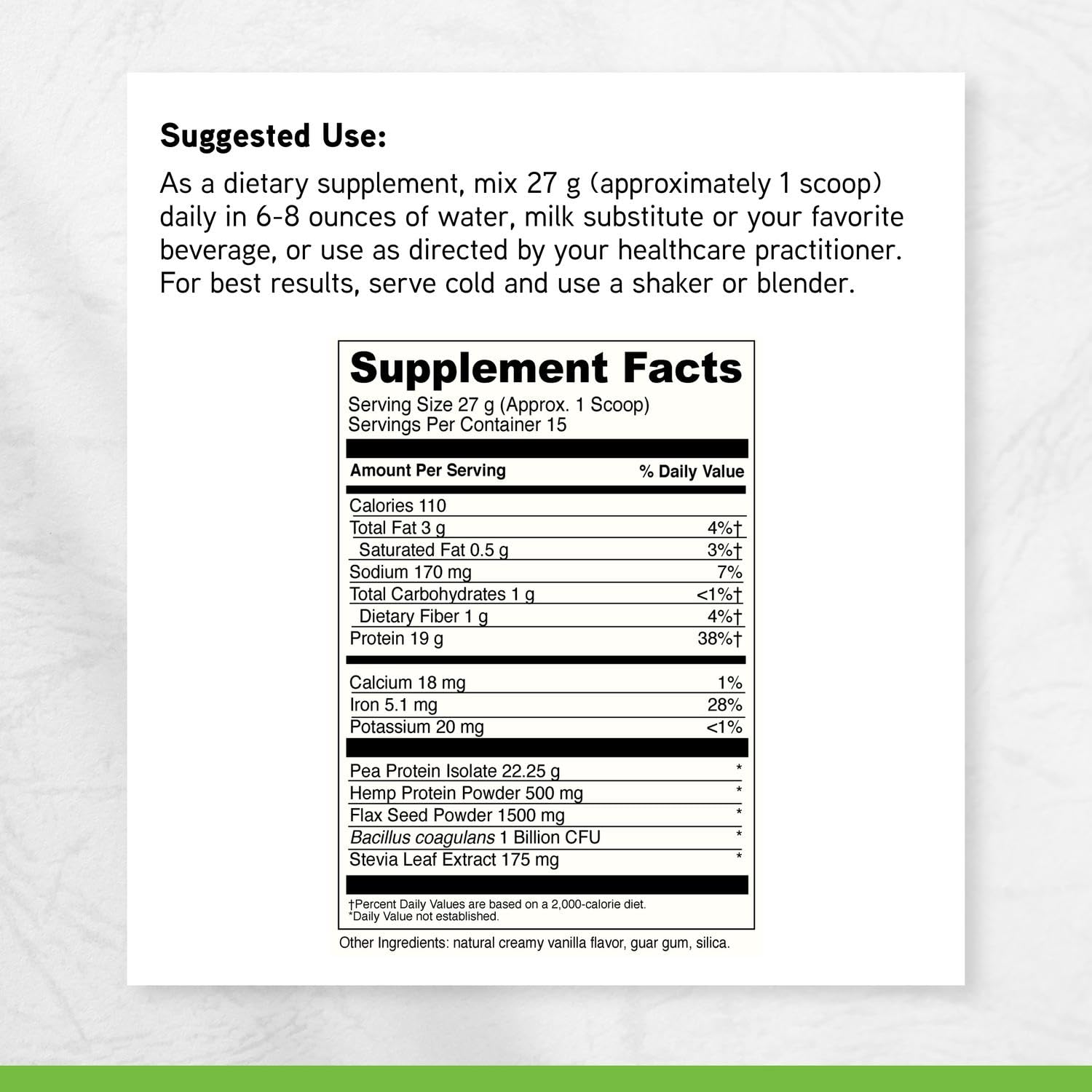 DaVinci Labs Vegan Protein hemp seeds highlight plant-based protein support