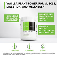 DaVinci Labs Vegan Protein package highlights probiotic blend for gut support