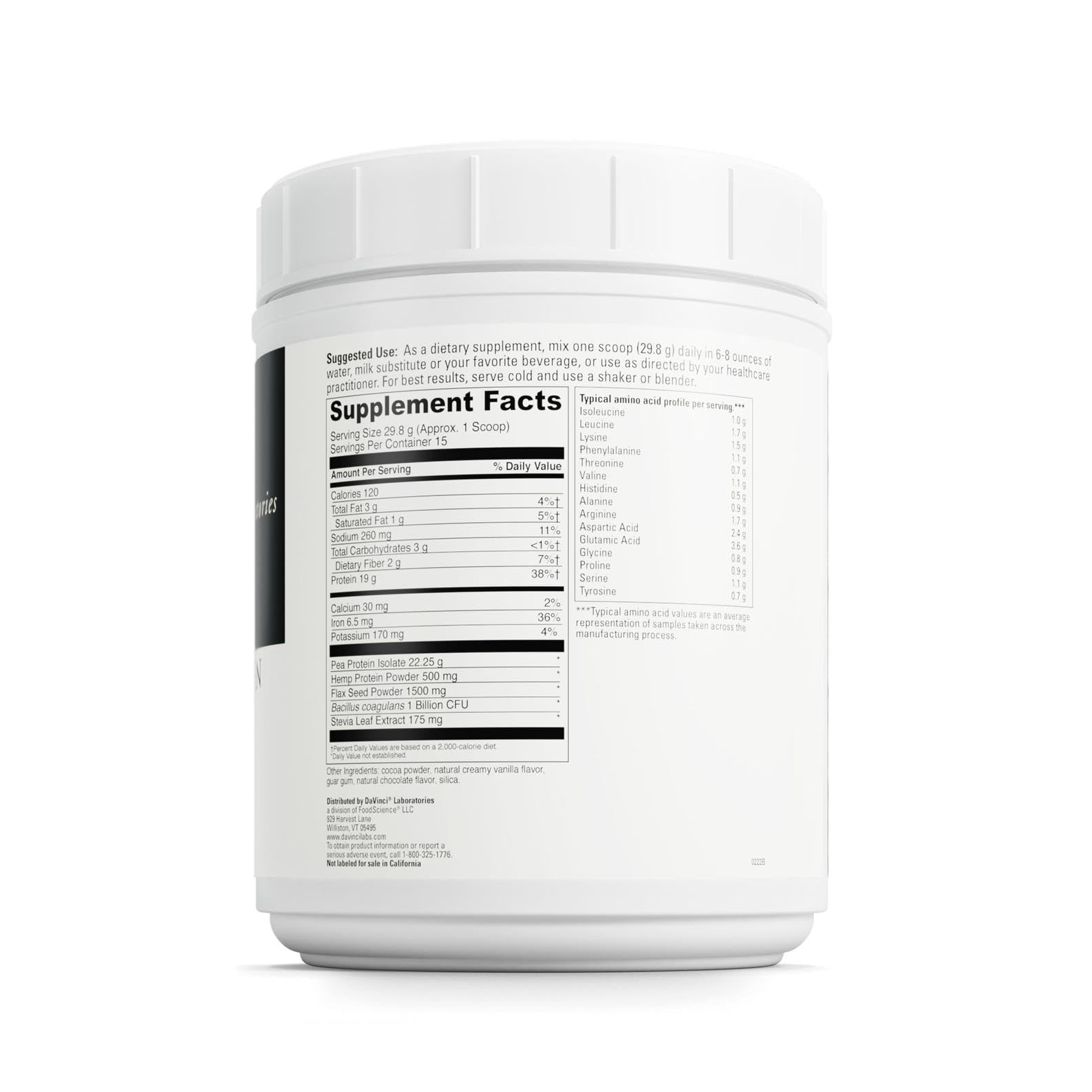 DaVinci Vegan Protein pea protein source highlights plant-based protein benefits