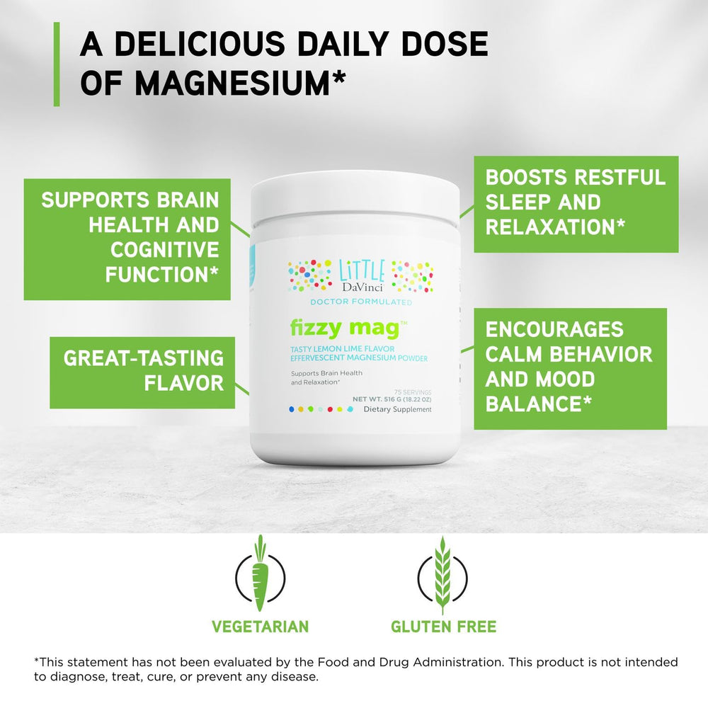 Powder stirred into a glass, easy and tasty magnesium for kids.