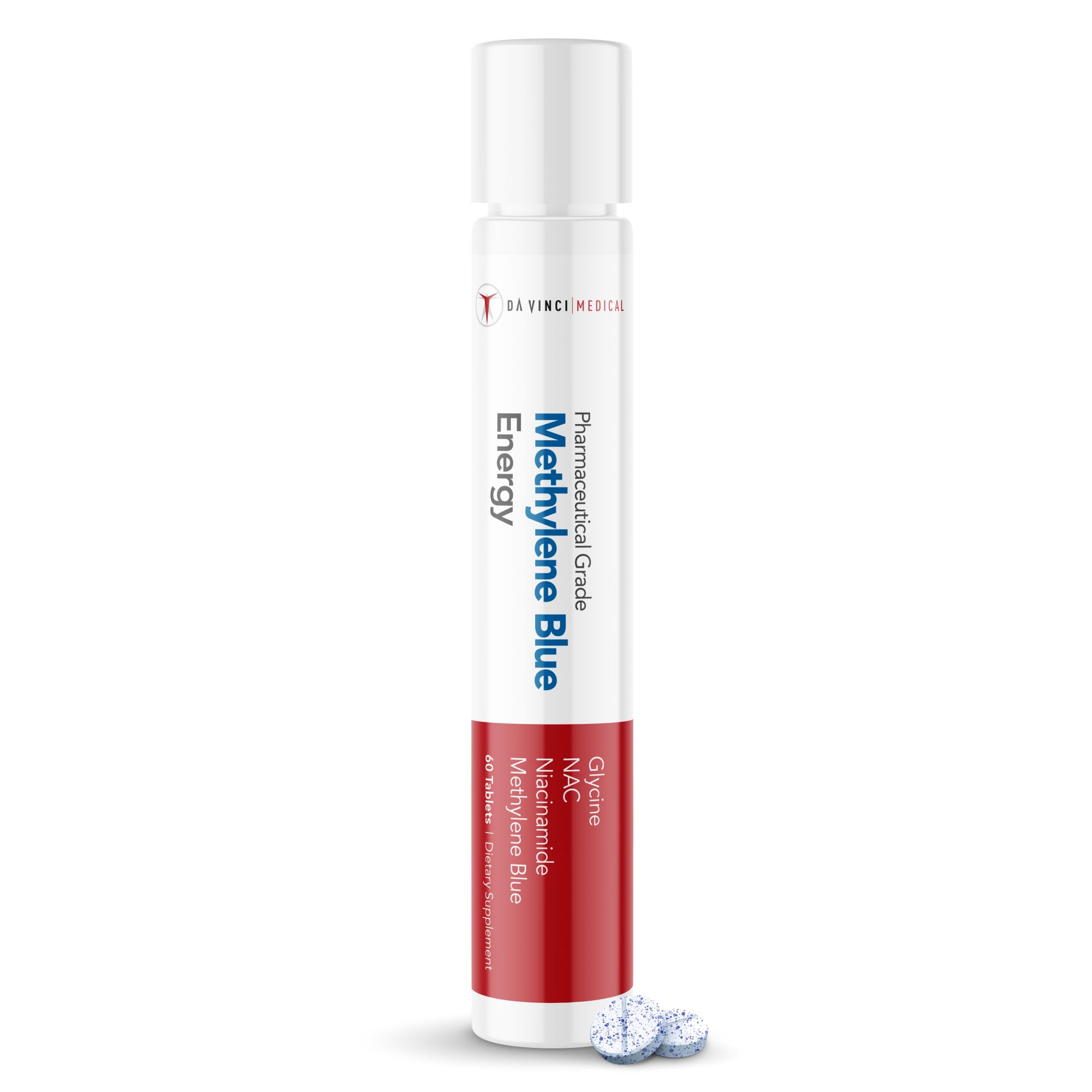 Da Vinci Medical Methylene Blue tablets in bottle front view for daily use