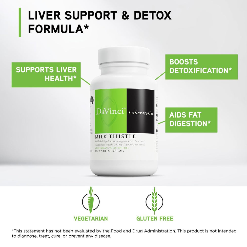 DAVINCI Milk Thistle capsules image shows convenient daily use for digestion.