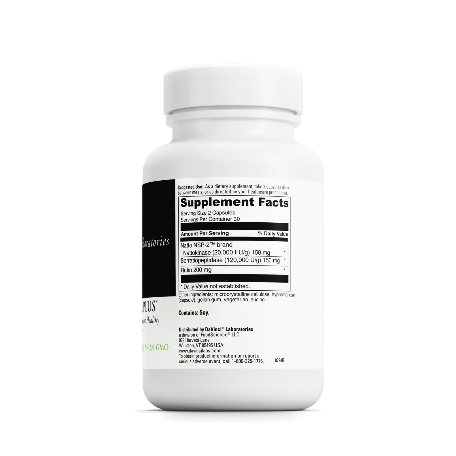 DAVINCI Nattokinase Plus bottle back with supplement details