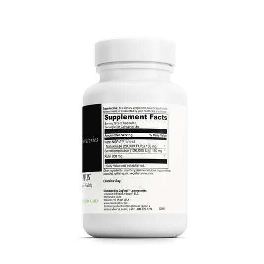 DAVINCI Nattokinase Plus bottle back with supplement details
