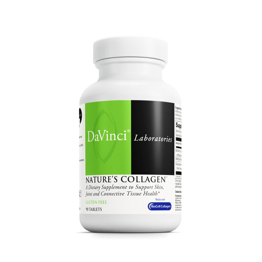 DAVINCI Natures Collagen bottle display highlighting joint support and skin vitality.