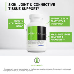 DAVINCI Natures Collagen bottle label emphasizes BioCell Collagen II benefits.