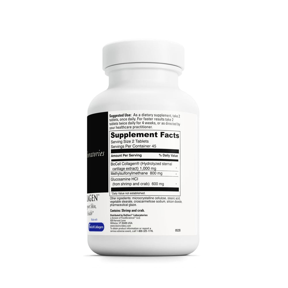 Close-up of DAVINCI Natures Collagen tablets for daily dosing convenience.