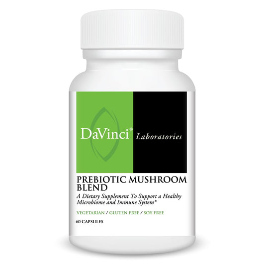 DAVINCI Prebiotic Mushroom Blend bottle with capsules for daily gut support