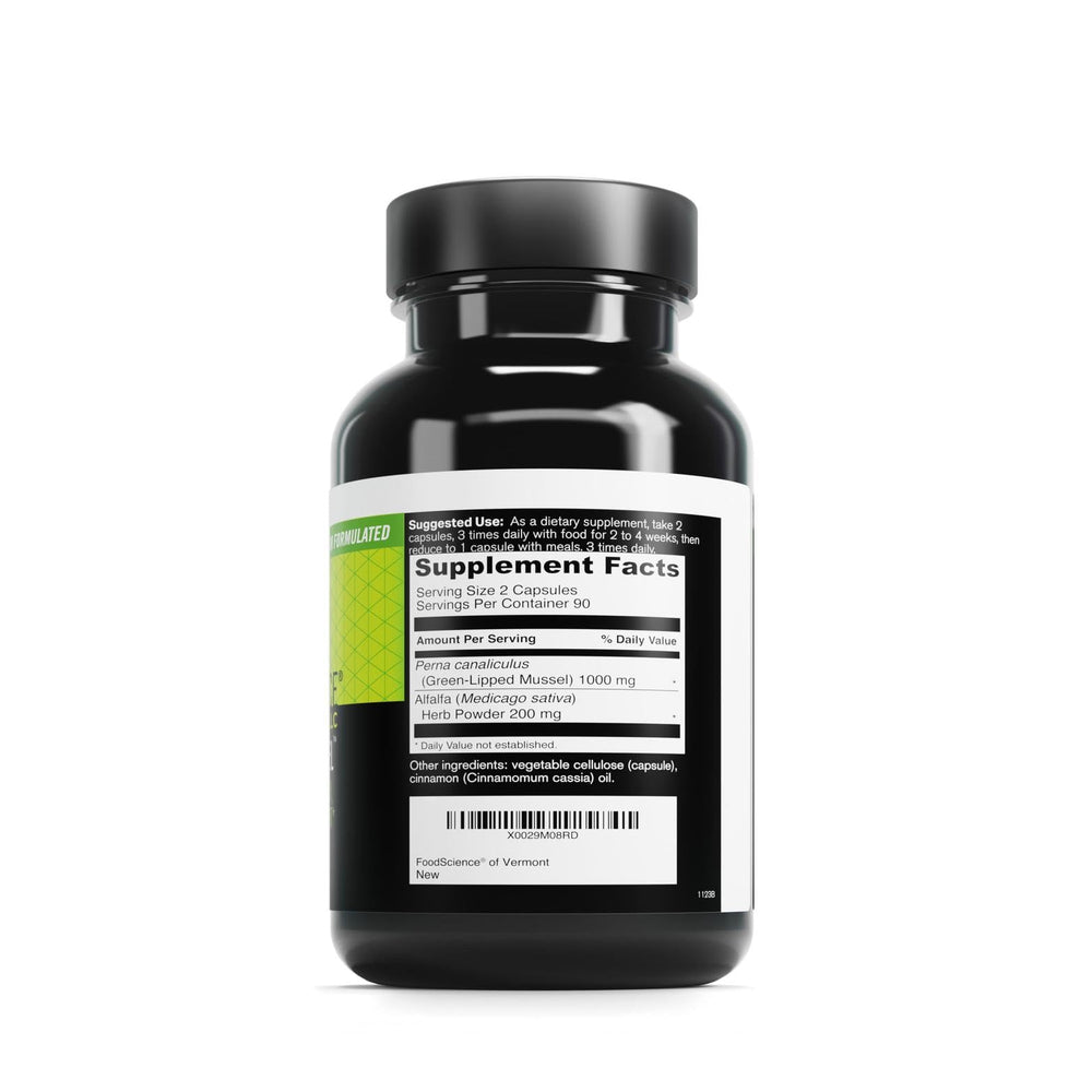 Close-up of DAVINCI Sea Mussel capsules showing natural joint-supporting ingredients.
