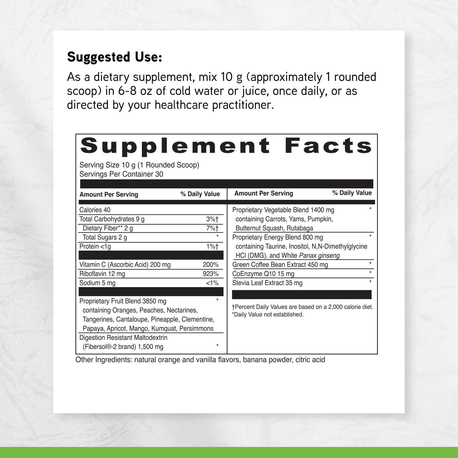 DaVinci Spectra Orange powder whisked into smoothie to support metabolism and alertness.