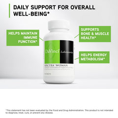 DaVinci Spectra Woman tablets close-up; easy-to-take dietary supplement.