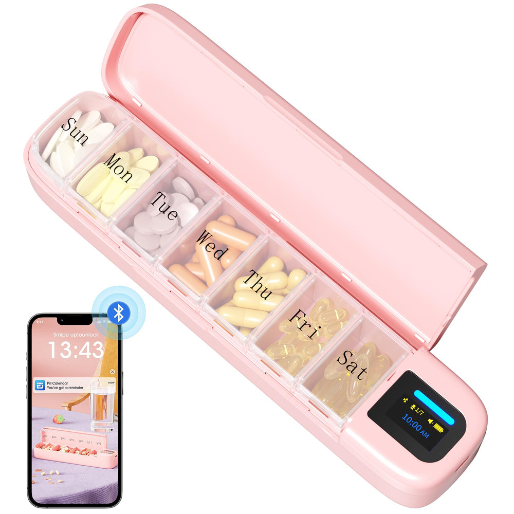 Daviky automatic pill dispenser with alarm, front view, for reliable reminders.