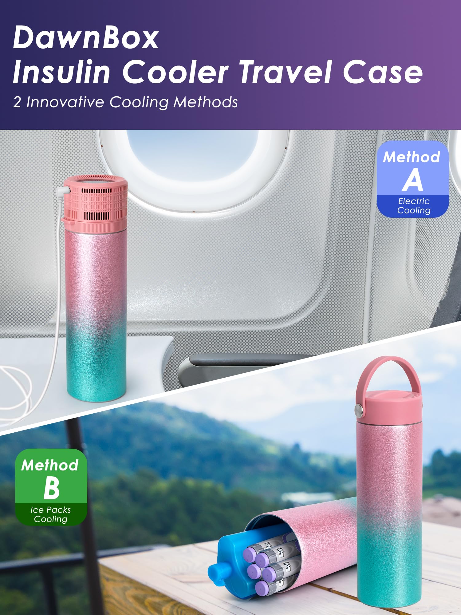 DAWNBOX bio gel TSA-approved pack shown for portable medication cooling