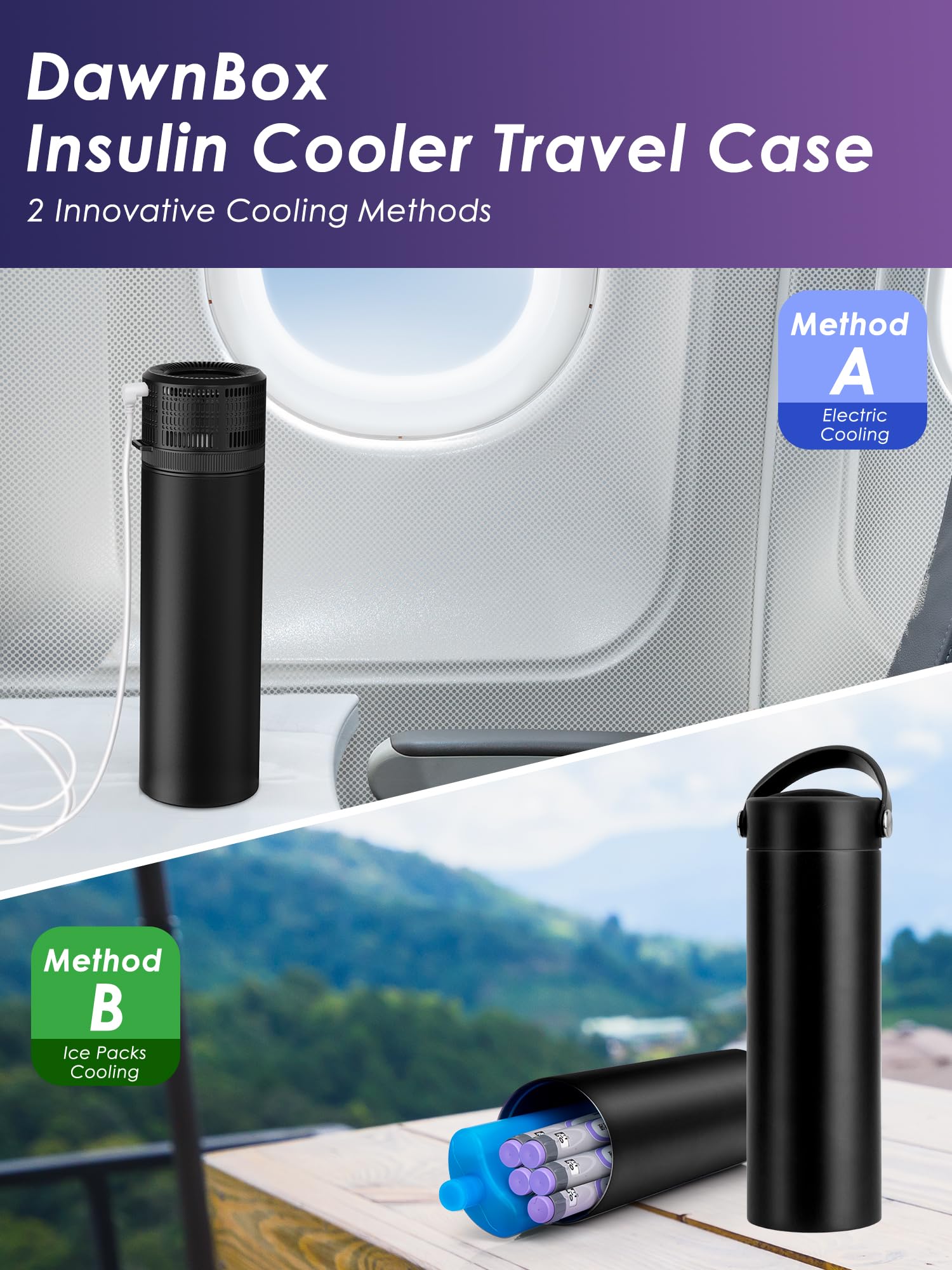 DawnBox Electric Insulin Cooler with digital display showing real-time temperature.