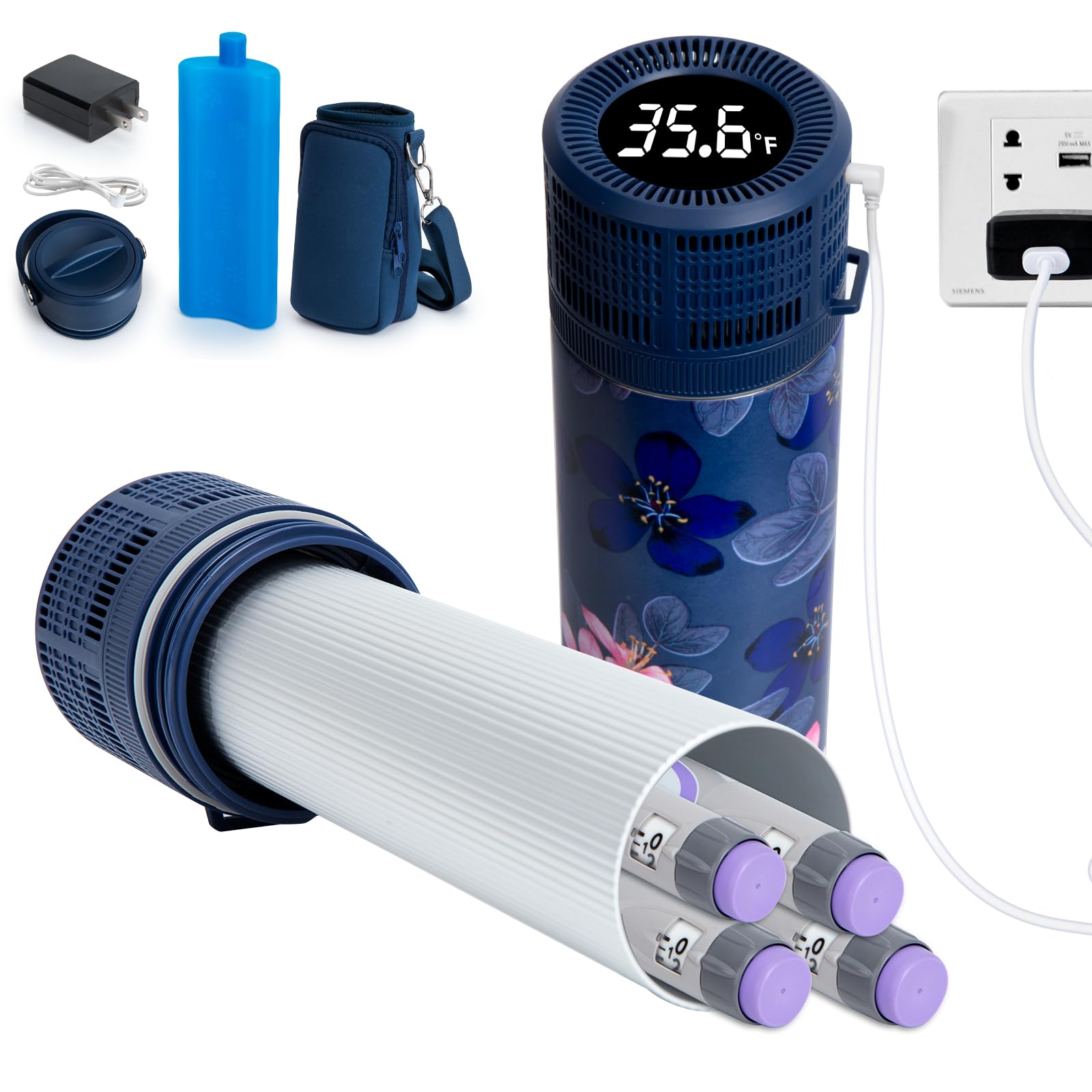 DAWNBOX electric insulin cooler travel case with display for precise temperature control on the go.