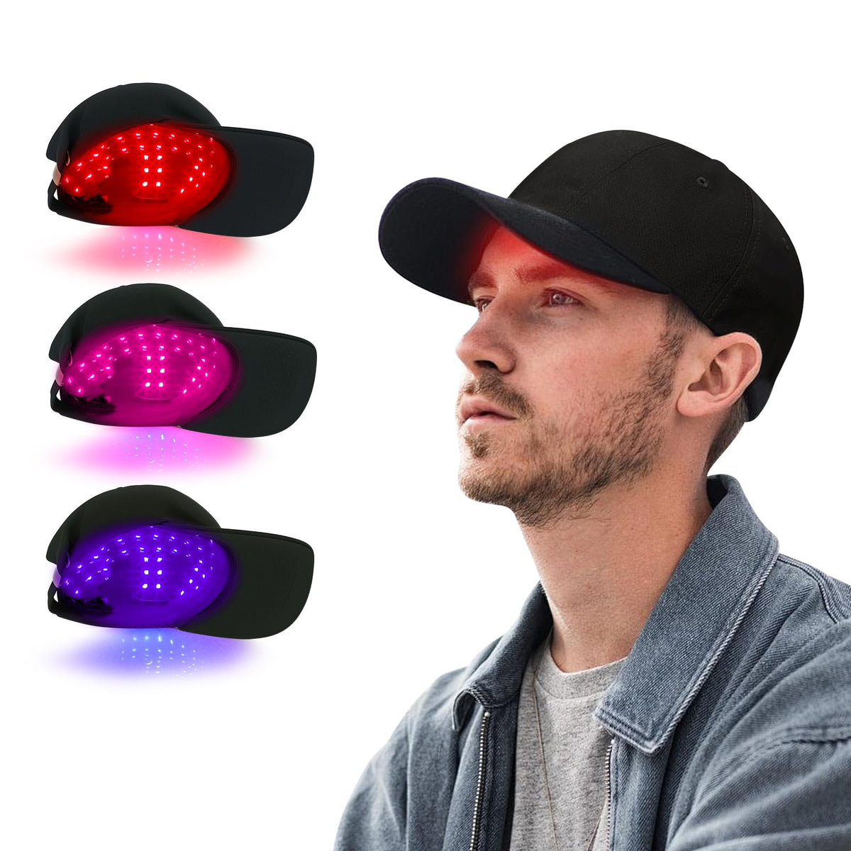 DAWNBOX red-light therapy cap worn on head for scalp vitality support