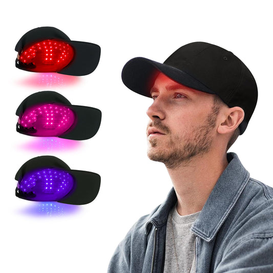 DAWNBOX red-light therapy cap worn on head for scalp vitality support