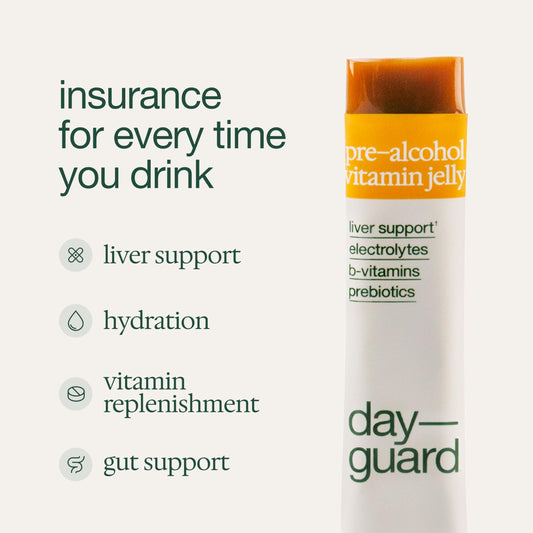 DayGuard mango jelly stick close-up highlights easy on-the-go consumption before drinking.