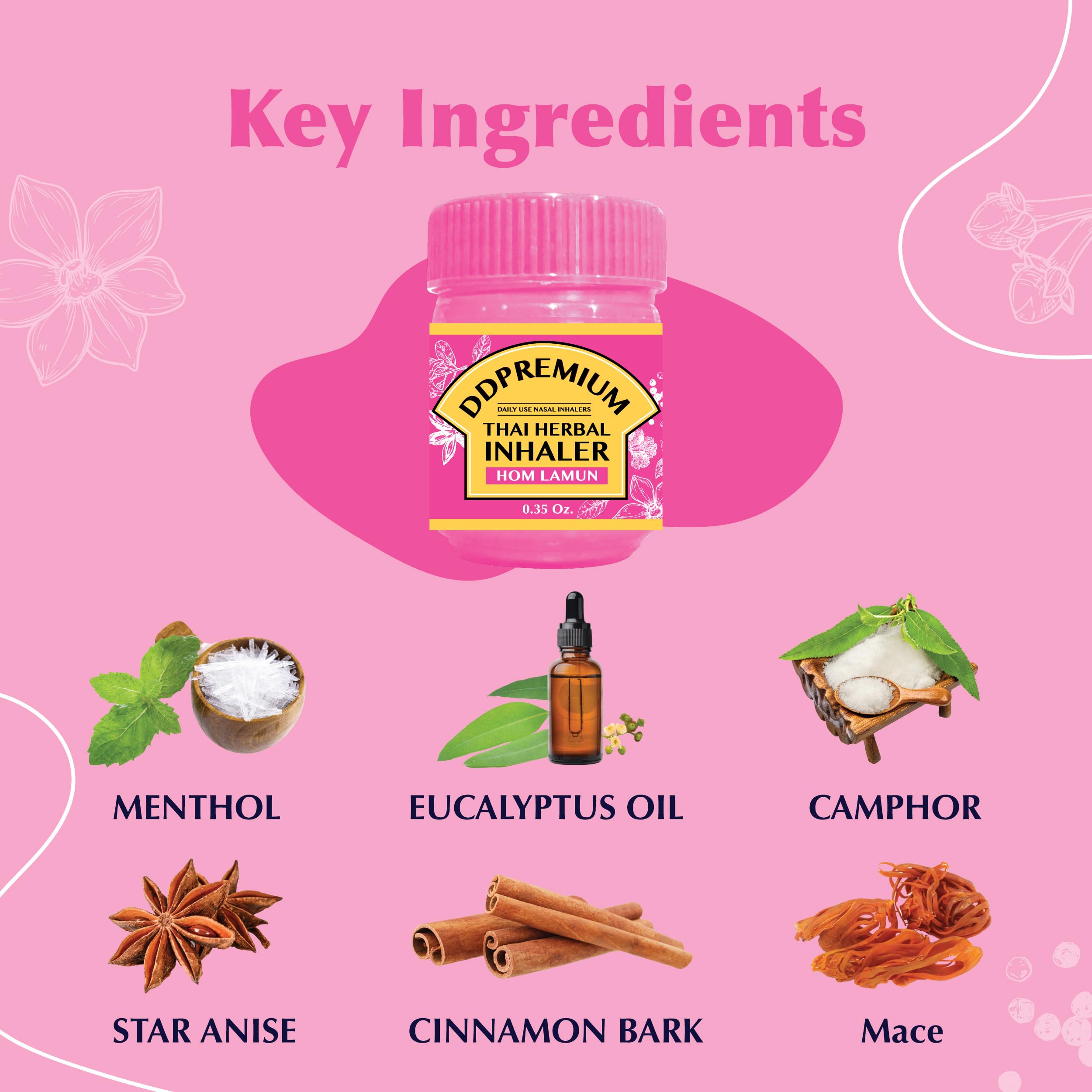 DDPremium Thai Inhaler Yadom natural ingredients label emphasizes paraben-free and cruelty-free.
