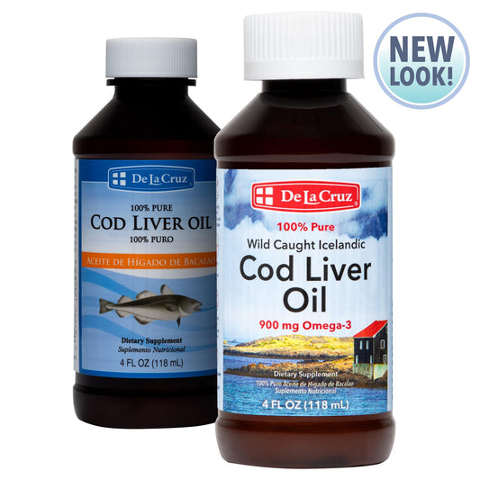 De La Cruz Cod Liver Oil Liquid drops close-up for easy dosing