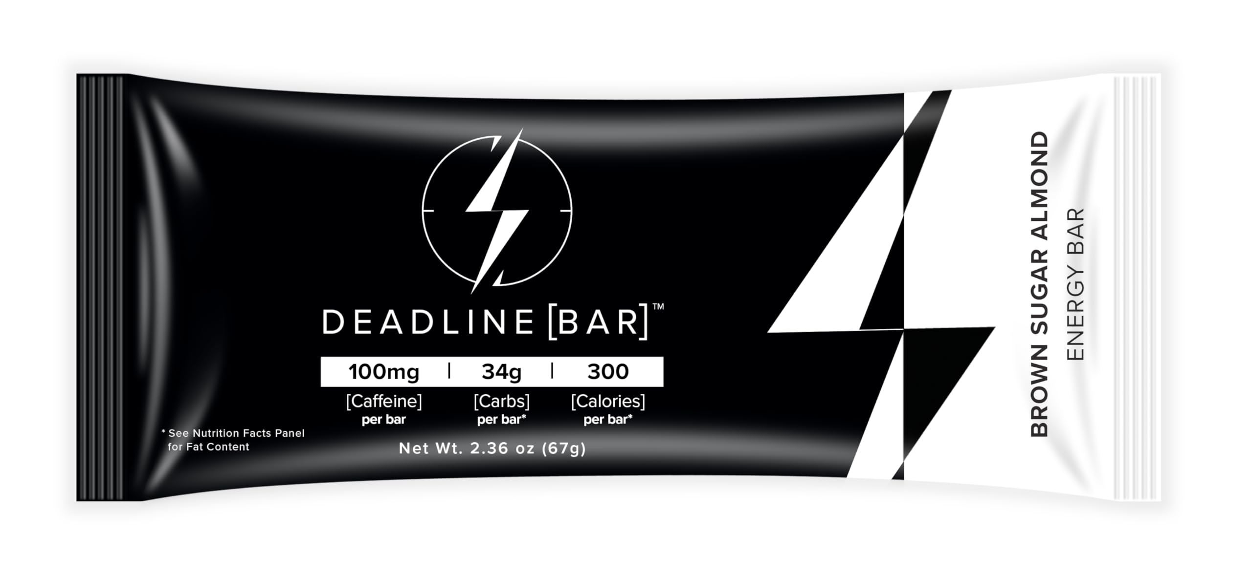 Deadline Bar Brown Sugar Almond bar is unwrapped, ready for on-the-go snacking.