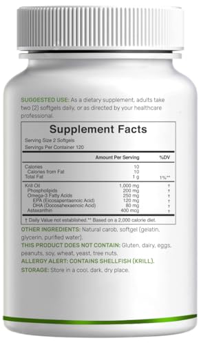 DEAL SUPPLEMENT Antarctic Krill Oil ingredients label shows non-GMO and gluten-free status.