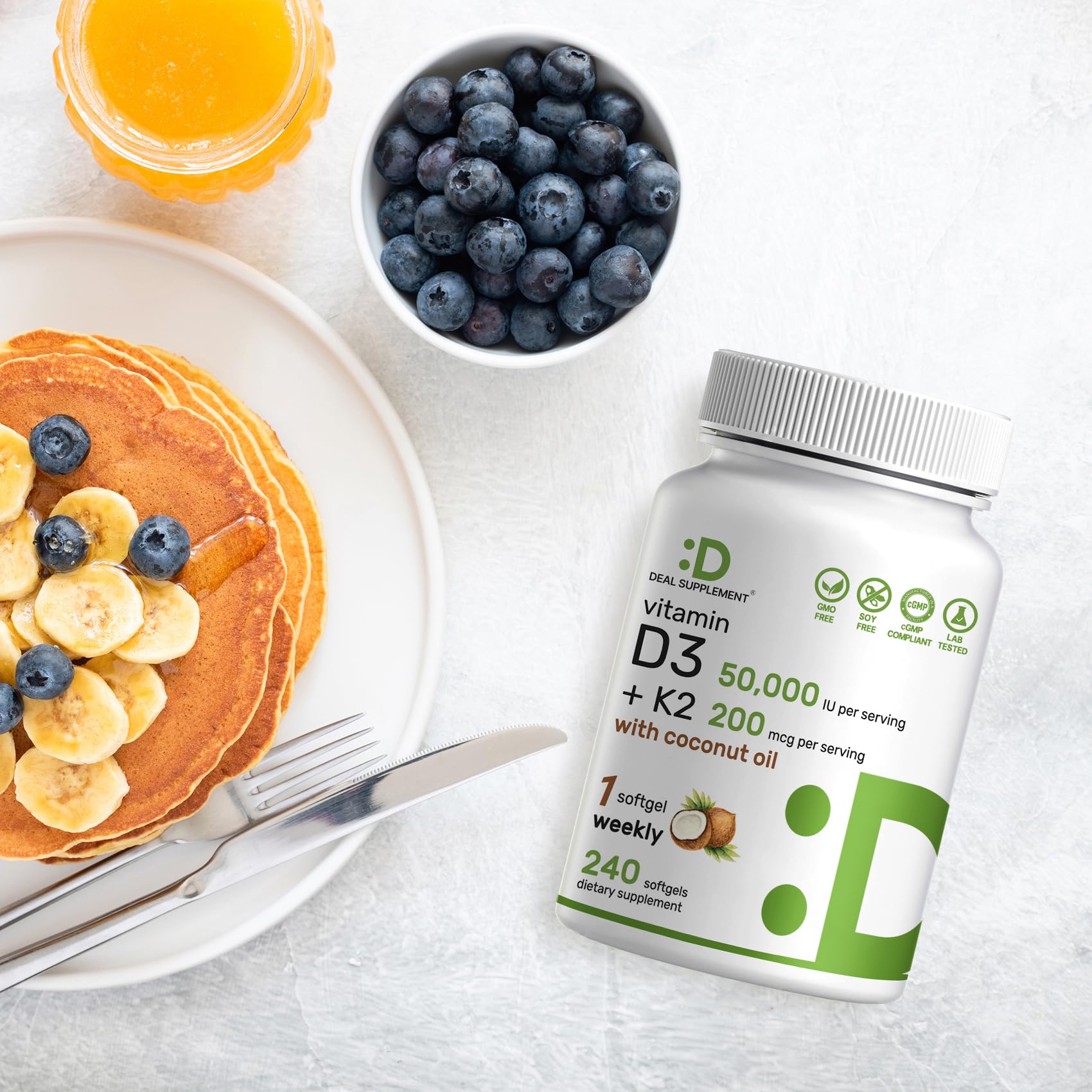 DEAL SUPPLEMENT Bottle with calendar suggests once-weekly dosing convenience