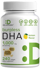 DEAL SUPPLEMENT DHA bottle front with 240 lemon softgels for daily omega-3 intake