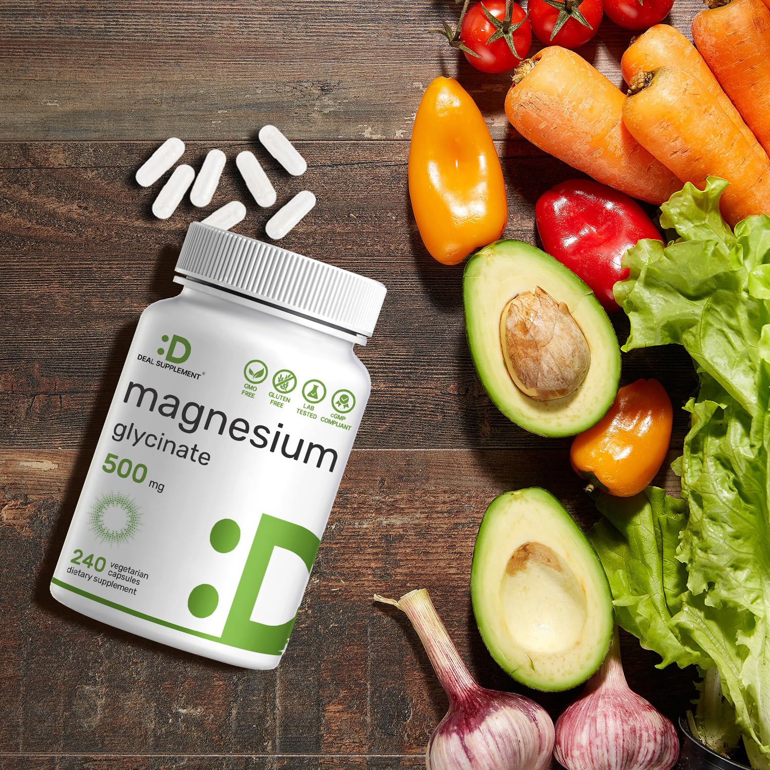 Deal Supplement dosage-per-serving graphic illustrating 500 mg per capsule.
