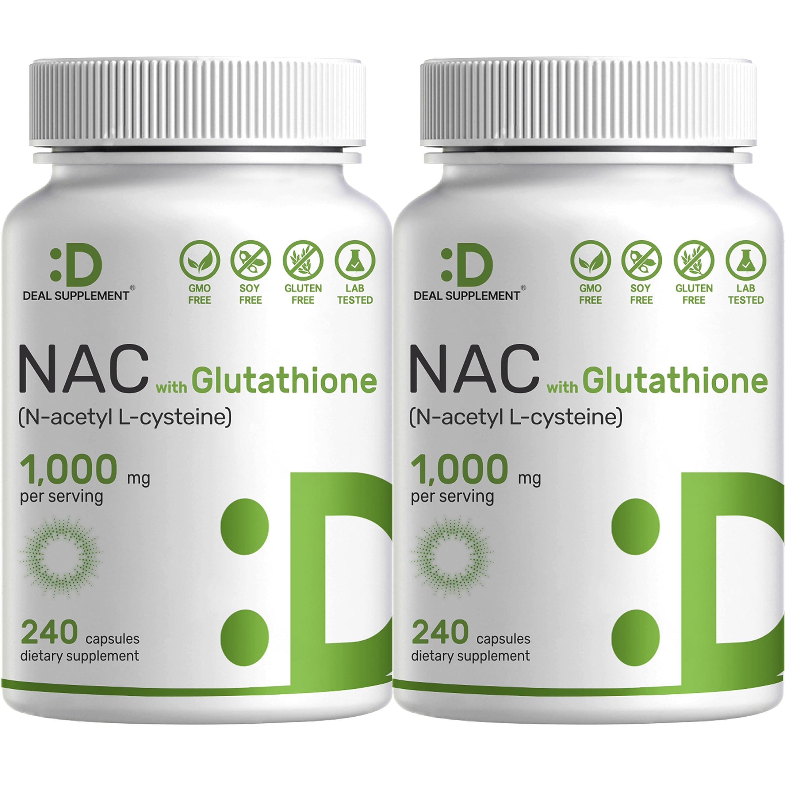 DEAL SUPPLEMENT NAC 1000mg bottle front shows the product and daily wellness potential.