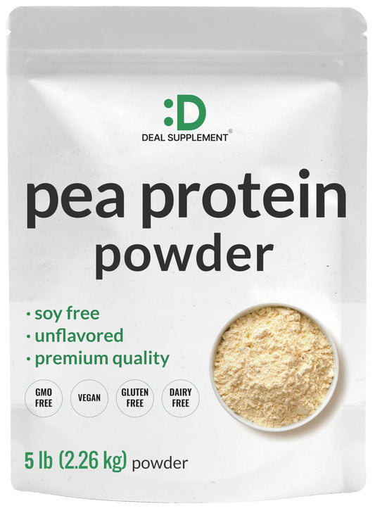 DEAL SUPPLEMENT pea protein powder container highlighting 27g protein per serving for shakes