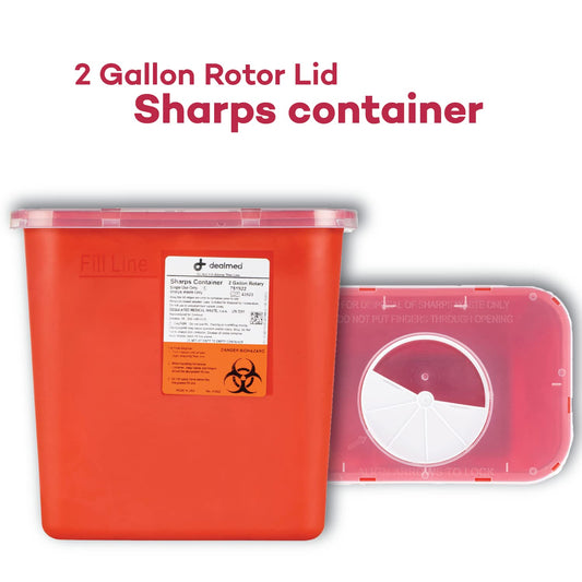 Dealmed 2 gallon sharps container with puncture resistant construction for safe waste handling