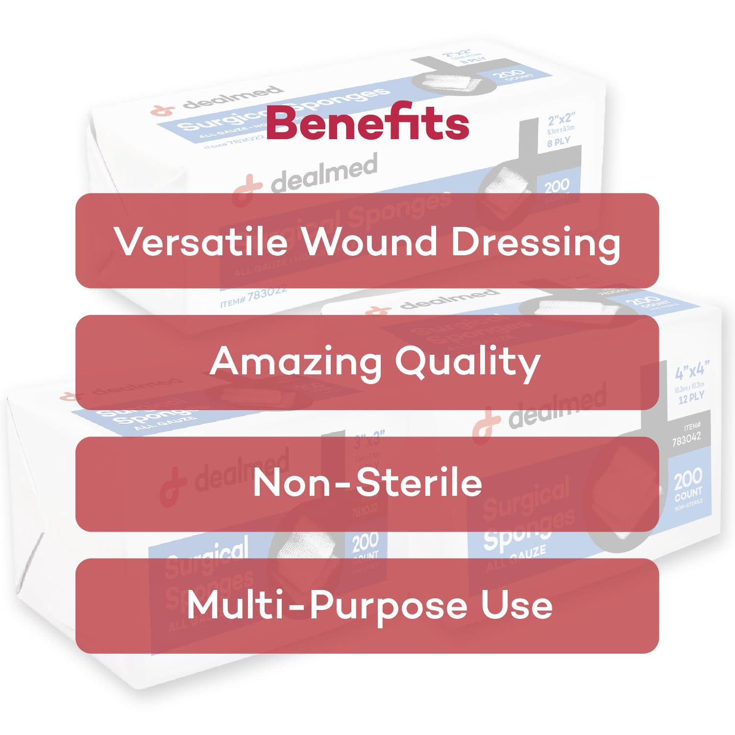 Dealmed 200-count sleeve packaging enables quick access and aseptic handling.