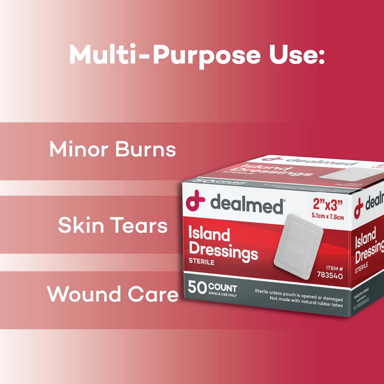 Dealmed 2x3 inch gauze pad fits larger wounds and incisions.