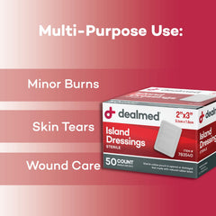 Dealmed 2x3 inch gauze pad fits larger wounds and incisions.