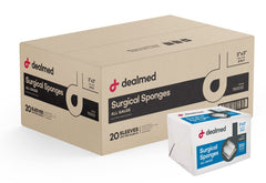 Dealmed 3x3 surgical sponges in packaging view, easy access for quick prep.