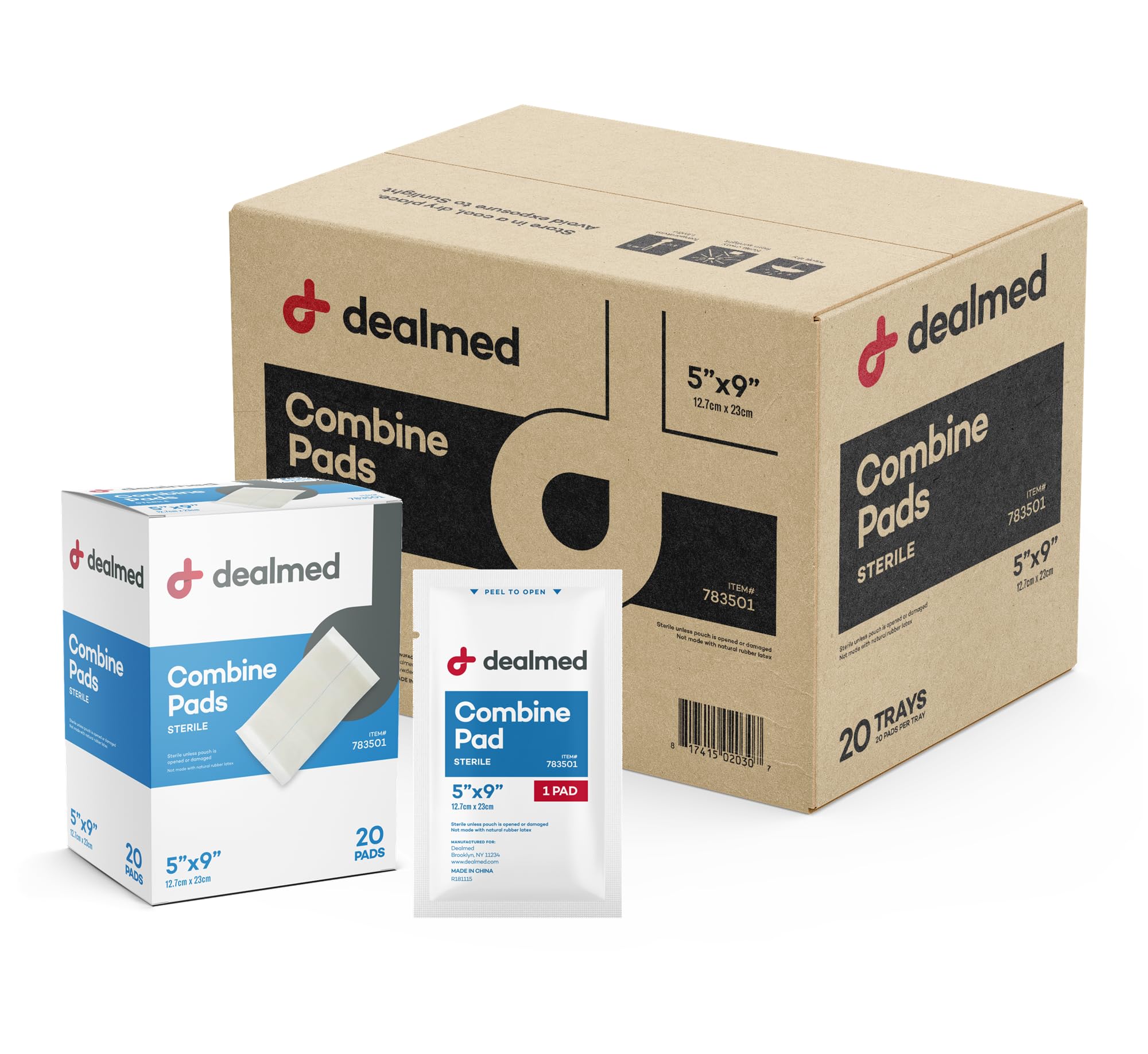 Dealmed Abdominal Combine Pad 5x9 inches with high absorbency for heavy drainage.