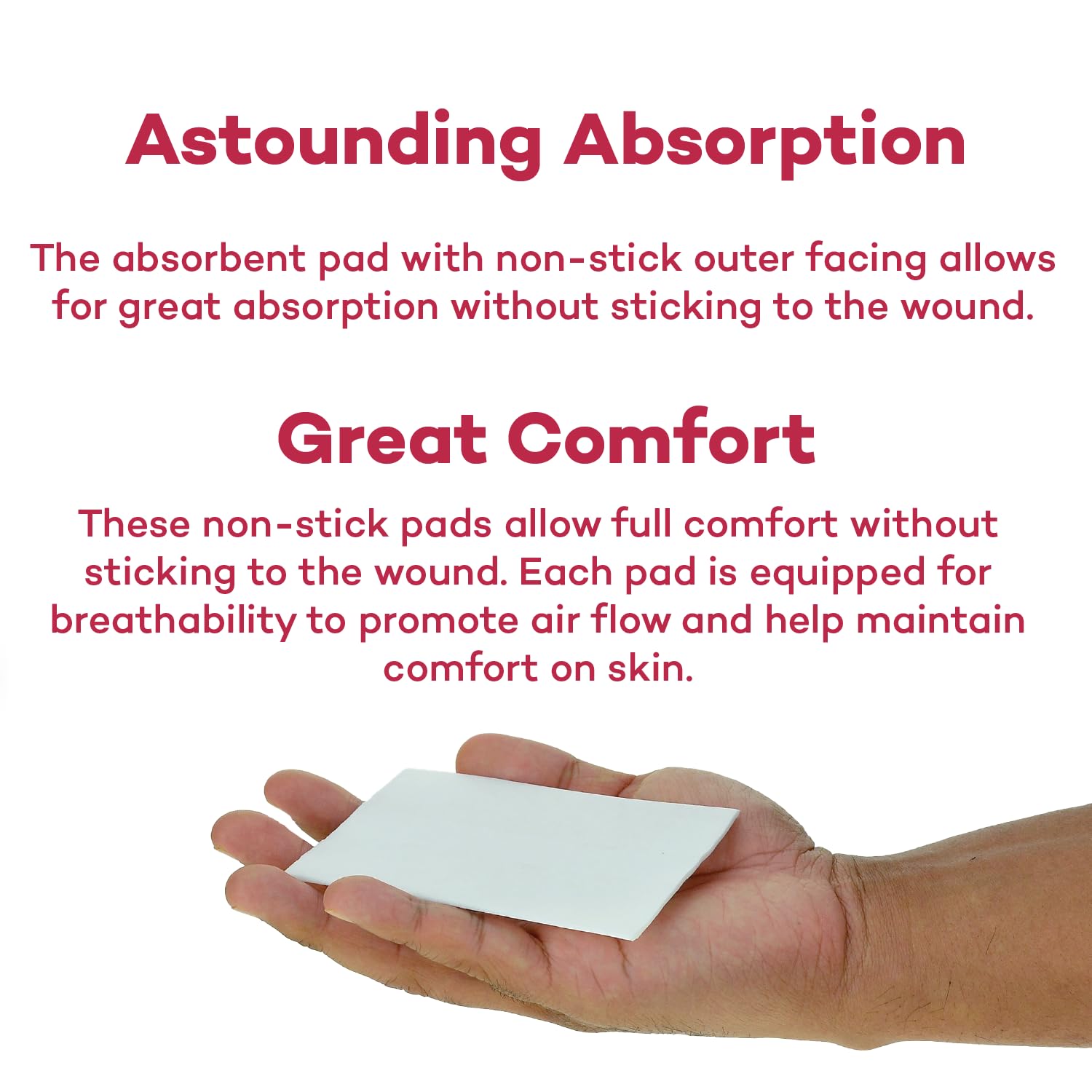 Dealmed absorbent non-adherent pad close-up highlights absorption without sticking.