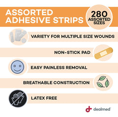 Dealmed individually wrapped packaging indicates sterile ready to use bandages