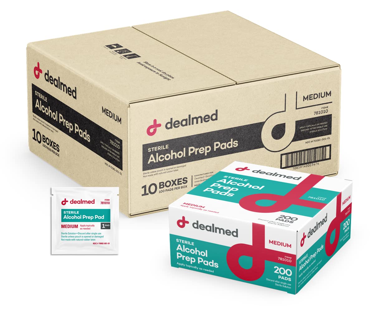 Dealmed alcohol prep pads container for on-the-go cleansing and quick surface disinfection.