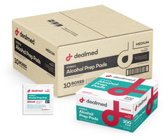 Dealmed alcohol prep pads container for on-the-go cleansing and quick surface disinfection.